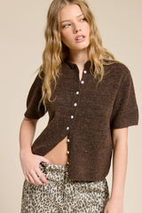 Short Sleeve Button Down Cardigan Top: Tangerine / L