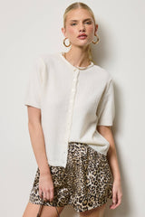 Short Sleeve Button Down Cardigan Top: Tangerine / L
