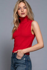 Sleeveless Turtle Neck Sweater Top: IVY-ivory / L