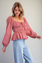Gingham Sweetheart Neck Blouse