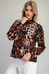 Leopard Mock Neck Knit Sweater