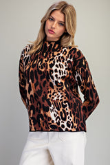 Leopard Mock Neck Knit Sweater