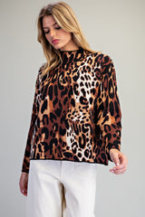 Leopard Mock Neck Knit Sweater