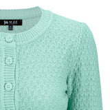 3/4 Sleeve Crewneck Knit Cropped Cardigan Sweater