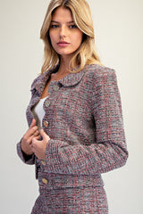 Scalloped Tweed Button Down Jacket