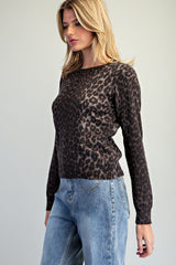 Leopard Print Crew Neck Knit Top