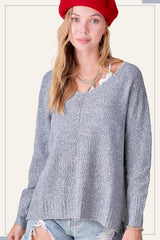 JLS3504-Soft Lightweight Loose Fit Textured Pullover Sweater: Taro / M