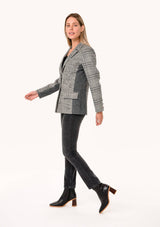 Plaid Patchwork Single-Breasted Blazer: Cream/Black / M