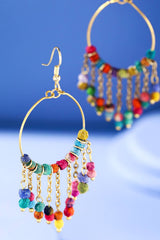 Handmade Hoop Earrings with Beaded Tassel Accents: MULTI(MUL)