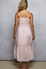 V-neck Sleeveless Smocked Band Ruffle Woven Dress