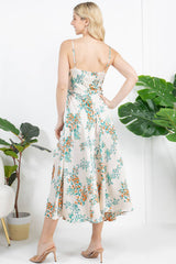 White Floral Print Cutout Dress
