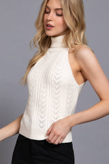 Sleeveless Turtle Neck Front Cable Sweater: BLK-black / S