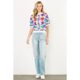 Short Sleeve Flower Knit Top