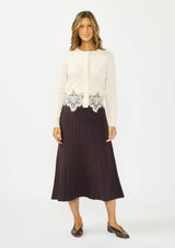 Lace Trim Button Front Cardigan: BLACK / S