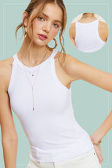 HBT7642-Mineral Washed Stretchy Ribbed Halter Neck Tank Top: Royal / L