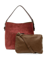 Hobo Handle Rich Faux Suede Handbag: L8235-20 Rust