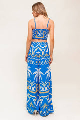 Blue Woven Crop Top and Pant Set