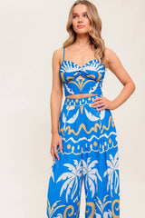 Blue Woven Crop Top and Pant Set