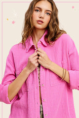 SRT7448-Crinkled Gauze Button Down Shirt 4th of july: Royal Blue / M