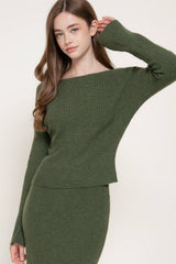 Bell Sleeve Wide Boat Neck Sweater: BRN-caramel brown / M