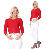 3/4 Sleeve Crewneck Knit Cropped Cardigan Sweater MK3514: WHITE / L