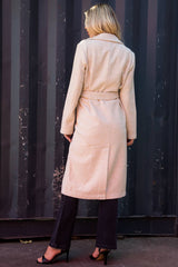 Cream Long Overcoat With Tie Belt