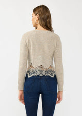 Lace Trim Button Front Cardigan: BLACK / S