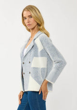 Double Breasted Sweater Jacket: WHITE/DUSTY BLUE / S
