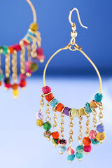 Handmade Hoop Earrings with Beaded Tassel Accents: MULTI(MUL)