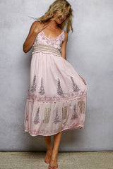 V-neck Sleeveless Smocked Band Ruffle Woven Dress