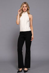 Sleeveless Turtle Neck Front Cable Sweater: BLK-black / L