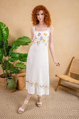 Linen Blend Embroidered Maxi Dress