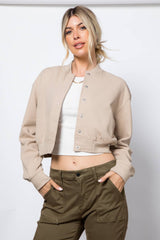 Taupe Fleece Bomber Jacket