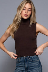 Sleeveless Turtle Neck Sweater Top: IVY-ivory / M