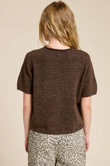 Short Sleeve Button Down Cardigan Top: Tangerine / L