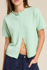 Short Sleeve Button Down Cardigan Top: Tangerine / L