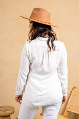 Viscose Split Collar Embroidered Pull-Over Shirt 5109-MAT : White / XL