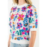 Short Sleeve Flower Knit Top