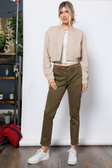 Taupe Fleece Bomber Jacket