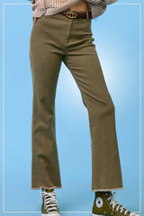MCP3113-Soft Washed High Waisted Flare Pants 4th of july: Fade Olive / XL
