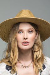 Duo-Tone Panama Hat with Wood Beads: BROWN / 2 / ONE SIZE (OS)