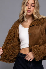 Long Sleeve Inside Fur Detail Penny Lane Suede Short Jacket: BLK-black / L