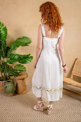 Linen Blend Embroidered Maxi Dress