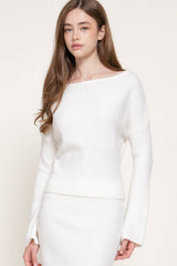 Bell Sleeve Wide Boat Neck Sweater: BLK-black / S