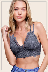 HUB5102-Basic Crochet Bralette Top with Removable Pads: Mocha / M