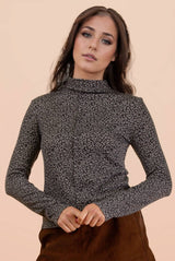Grey Leopard Knit Top