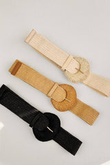 Raffia Crescent Moon Elastic Belt π: Black