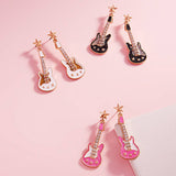 Stone Embellished Glittered Enamel Guitar Dangle Earrings
: Black