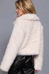 Long Sleeve Notched Collar Faux Fur Cropped Jacket: PNK-mauve / S