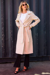 Cream Long Overcoat With Tie Belt
